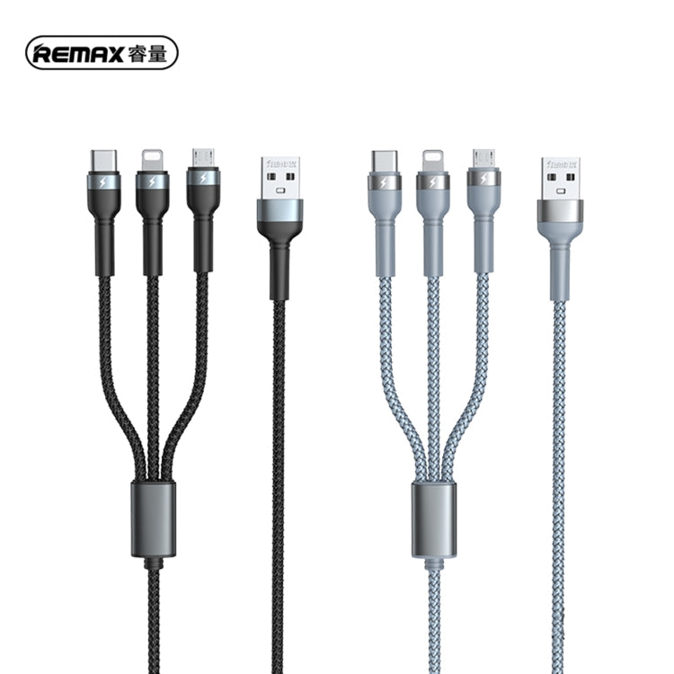 Remax RC-124TH JANY Series 3.1A 3 en 1 USB a Tipo-C + 8 PIN + Cable de Carga Micro USB Longitud del Cable: 1.2m (Plata)