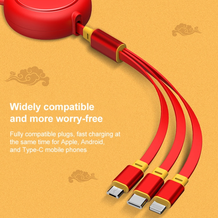 KO42 1.2M 3A 3 en 1 USB a 8 PIN + USB-C / Tipo-C + Micro USB Cable Cable DE Datos retráctiles