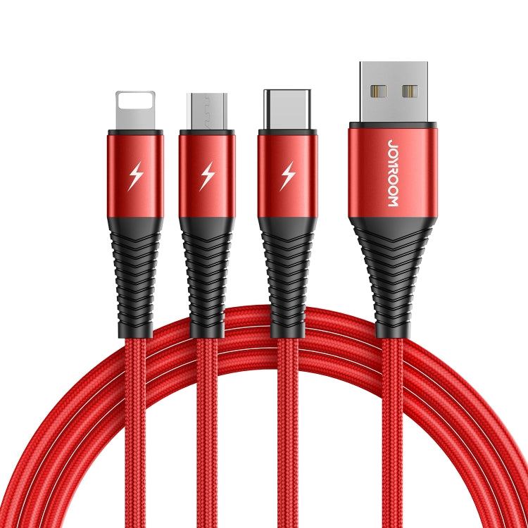Joyroom S-1230G4 3A 3 in 1 USB to 8 PIN + Micro USB + Type-C / USB-C Fast Charging Cable Length: 1.2m (Red)