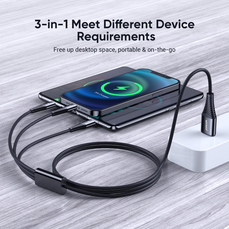 Joyroom S-1230G4 3A 3 in 1 USB to 8 Pin + Micro USB + Type-C / USB-C Fast Charging Cable Cable Length: 1.2m (Black)