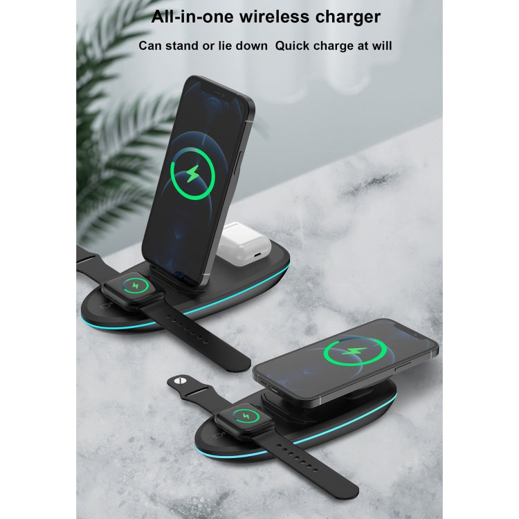 V9 3 in 1 Retractable Foldable Multifunction Wireless Charging Dock for Apple AirPods Phones and Watch Series (Black)