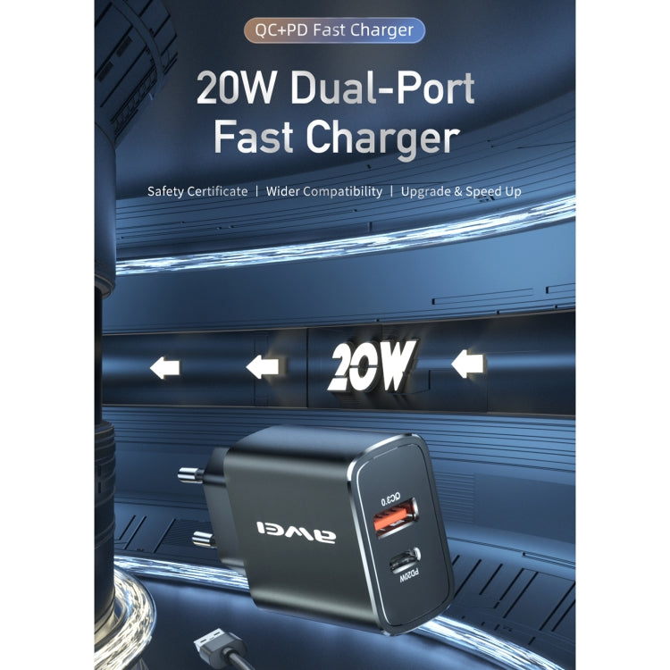 Awei PD7 20W QC+PD Fast Charging Charging Power Adapter EU Plug (Black)