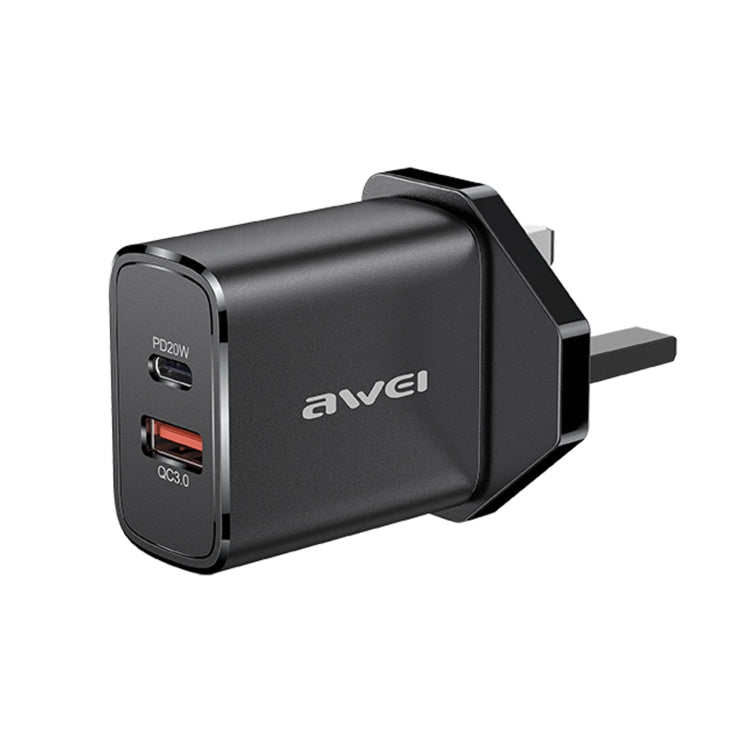 Awei PD8 20W QC+PD Fast Charging Travel Charger Power Adapter UK Plug (Black)