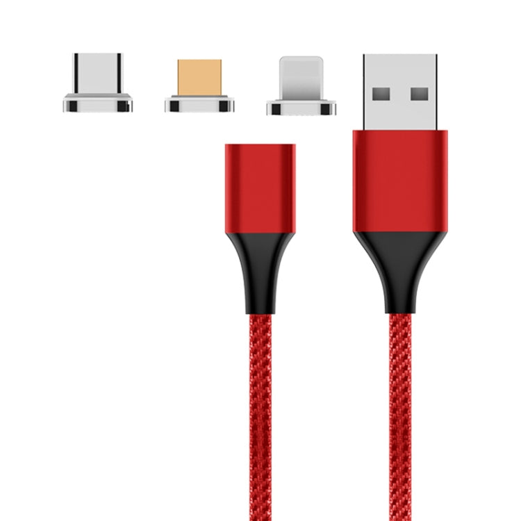 M11 3 en 1 5A USB vers 8 broches + Micro USB + Câble de données tressé en nylon magnétique USB-C / Type-C Longueur du câble : 1 m (Rouge)