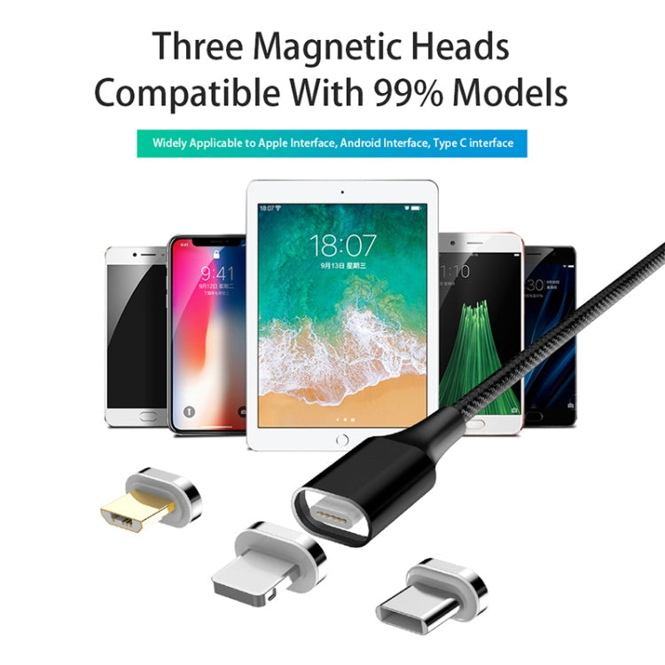 M11 3 en 1 5A USB a 8 PIN + Micro USB + Cable de Datos Magnéticos trenzado de Nylon USB-C / TYPE-C longitud del Cable: 1m (Plata)