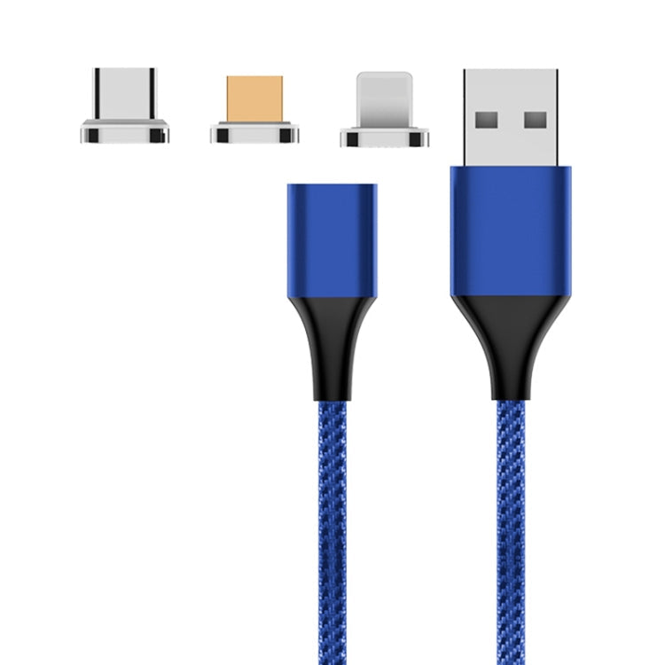 M11 3 en 1 5A USB vers 8 broches + Micro USB + câble de données magnétique tressé en nylon Longueur du câble : 2 m (Bleu)