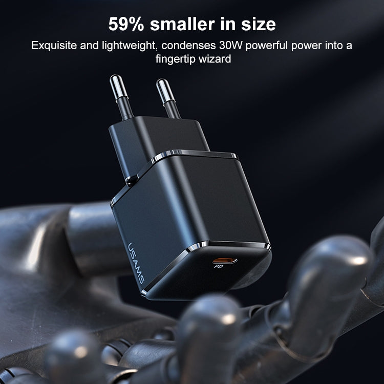 USAMS US-CC148 T45 30W Super Silicon Single Port Mini PD Fast Charging Travel Charger Power Adapter EU Plug (Black)