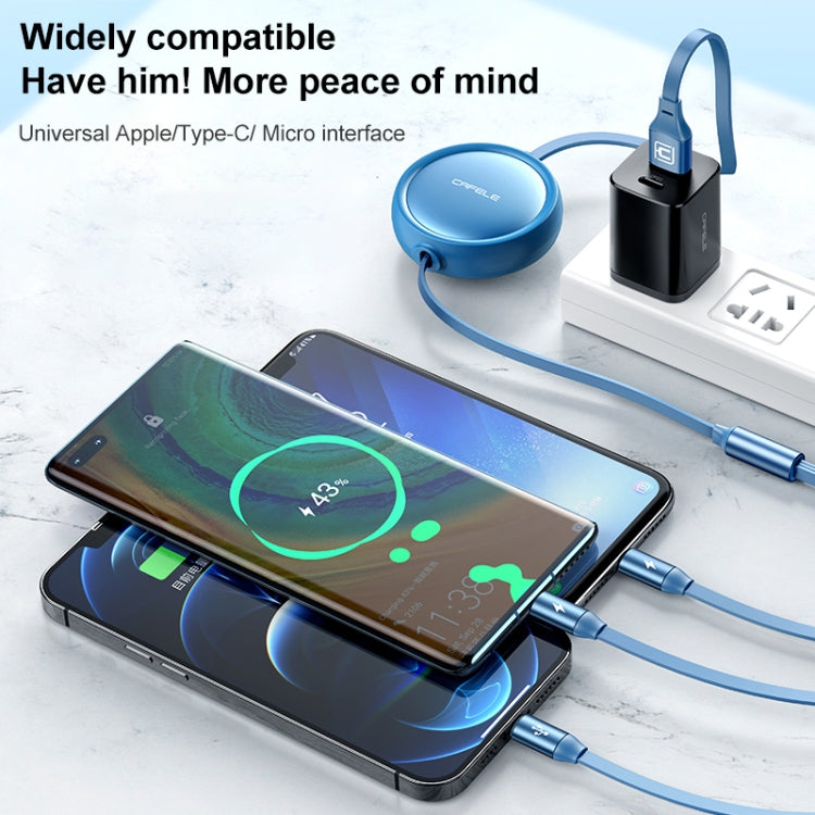 CAFELE 3 IN 1 8 PIN + Micro USB + Type-C / USB-C Telescopic Charging Cable Length: 1.2m (Blue)