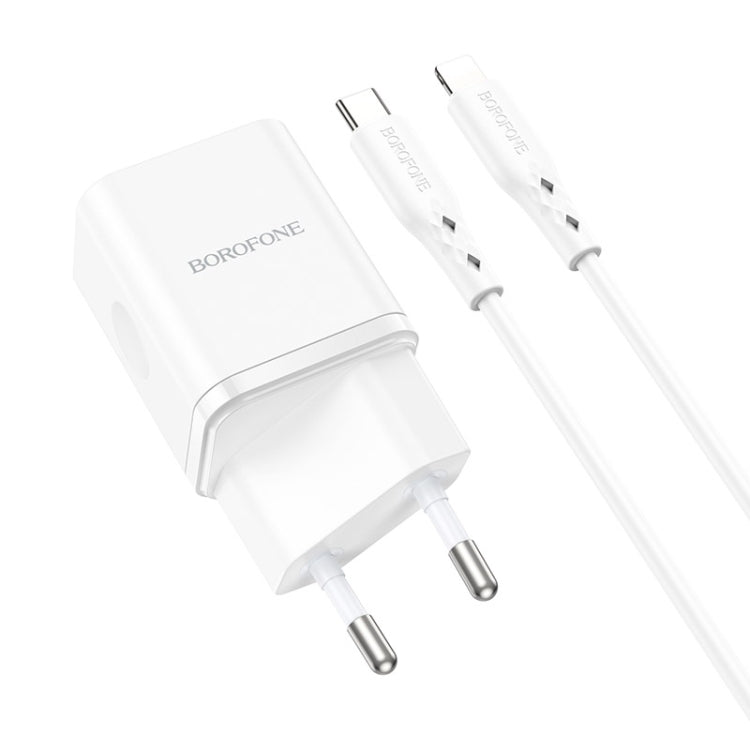 BOrofone BN6 PD 20W Single Port Travel Charger with Type-C / USB-C to 8 pin EE Enchip Cable (White)