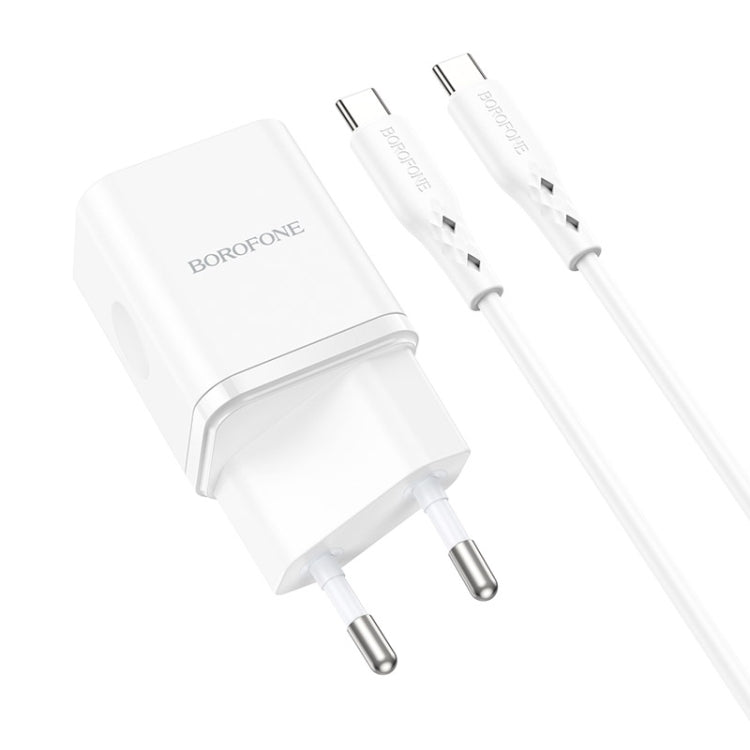 BOrofone BN6 PD 20W Single Port Travel Charger with Type-C / USB-C to Type-C / USB-C EE Plug Cable (White)
