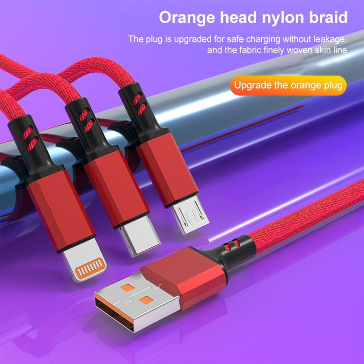 Braided 3A 3 in 1 USB to Type C / 8 Pin / Micro USB Fast Charging Cable Cable Length: 1.2m (Red)