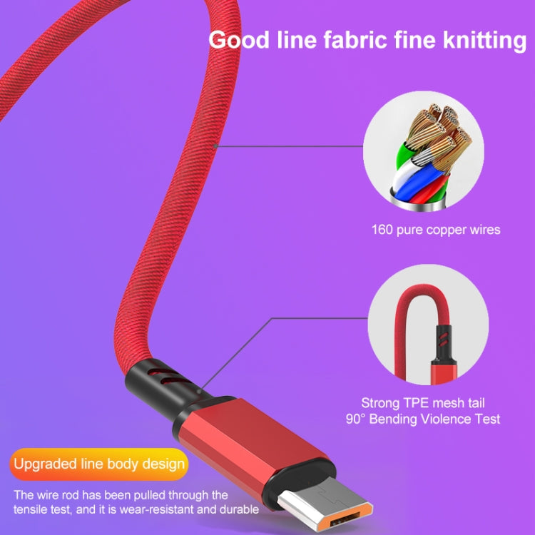 Braided 3A 3 in 1 USB to Type C / 8 Pin / Micro USB Fast Charging Cable Cable Length: 1.2m (Red)