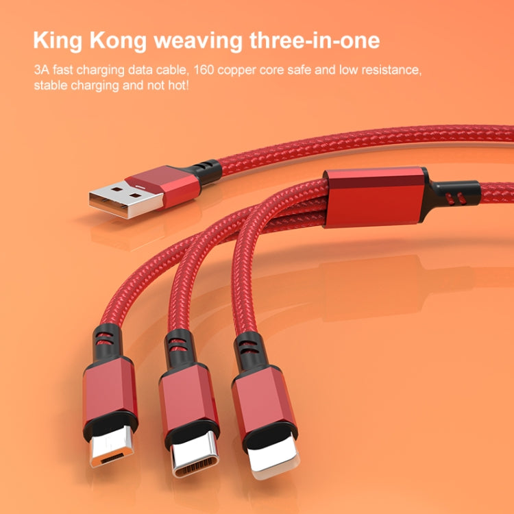 Orange Plug 3A 3 in 1 USB to Type C / 8 Pin / Micro USB Fast Charging Cable Cable length: 1.2m (Silver)