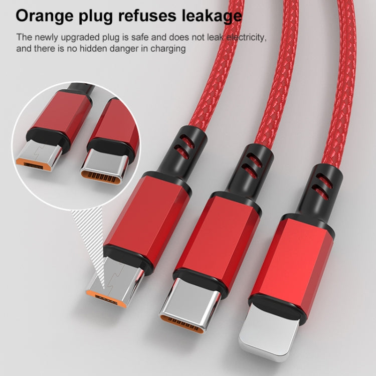 Enchufe naranja 3A 3 en 1 USB a Tipo C / 8 Pines / Micro USB Cable de Carga Rápida longitud del Cable: 1.2 m (Plata)