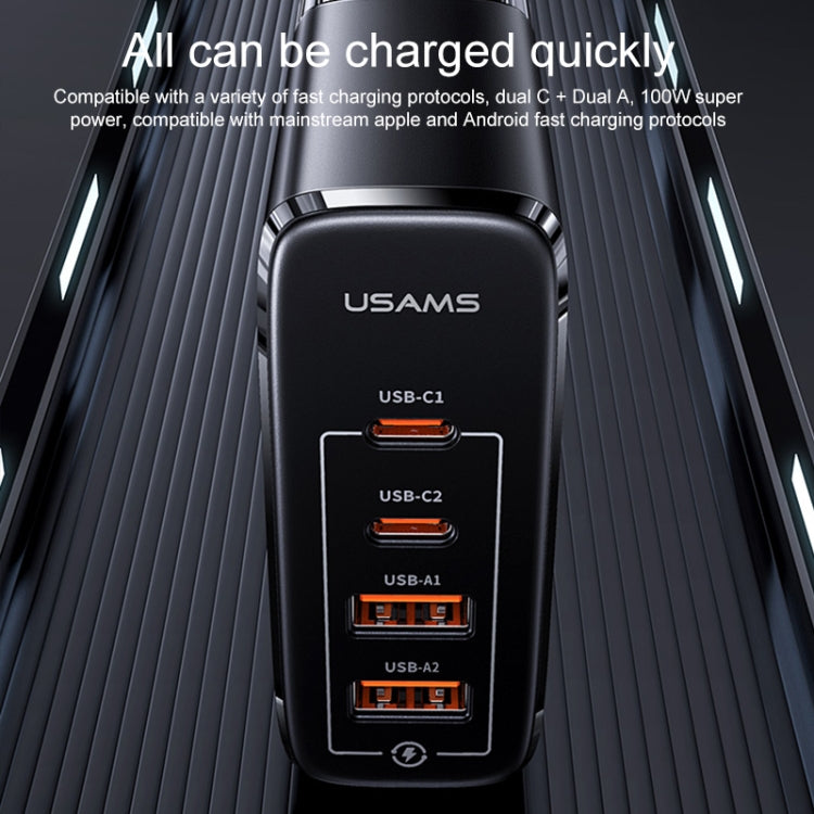 USAMS US-CC145 T44 100W Dual USB + Dual Type C / USB-C Charger NISTRIDO DE GALLIO EU Plug (Black)