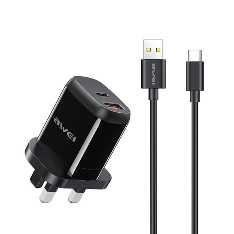 AWEI PD1 20W PD TYPE-C + QC 3.0 USB Charging Travel Charger with Data Cable UK Plug