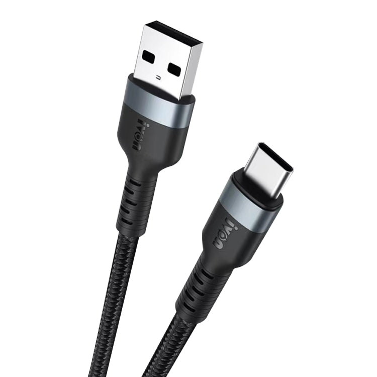 Ivon CA88 12W 2.4A USB vers USB-C/TYPE-C Tresse en nylon Câble de données de charge RAPIDE Longueur du câble : 1 m (Noir)