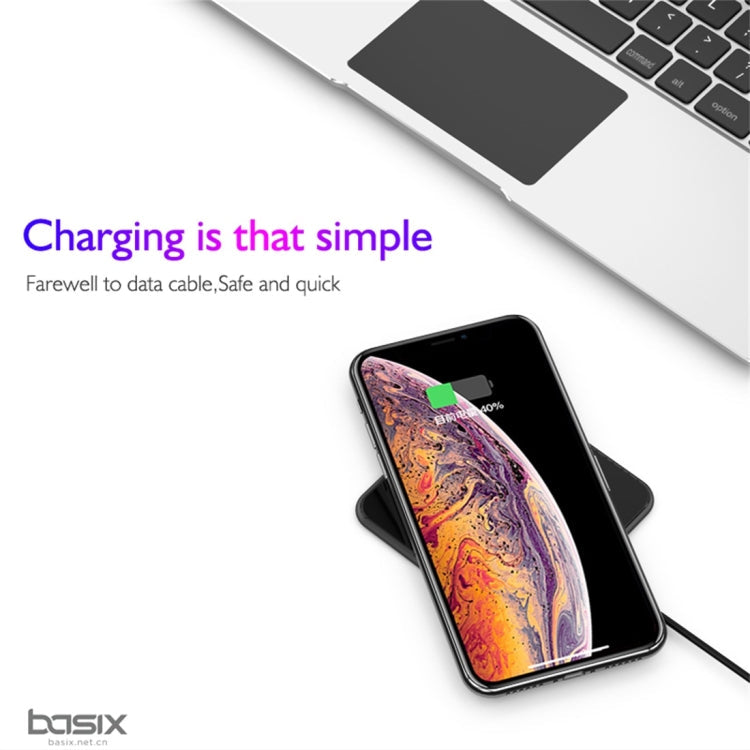 Basix C2 10W Ultra-thin Metal Square Mirror Surface Fast Charging Wireless Charger (Black)