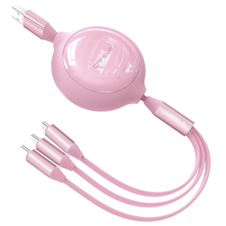 Cafele Pure Motion Series 3 in 1 USB to 8 pin + Micro USB + USB-C / Type-C Telescopic Telescopic Fast Charging Cable Cable length: 1.2m (Pink)