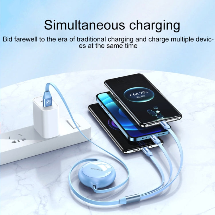 Cafele Pure Motion Series 3 in 1 USB to 8 pin + Micro USB + USB-C / Type-C Telescopic Telescopic Fast Charging Cable Cable length: 1.2m (Blue)