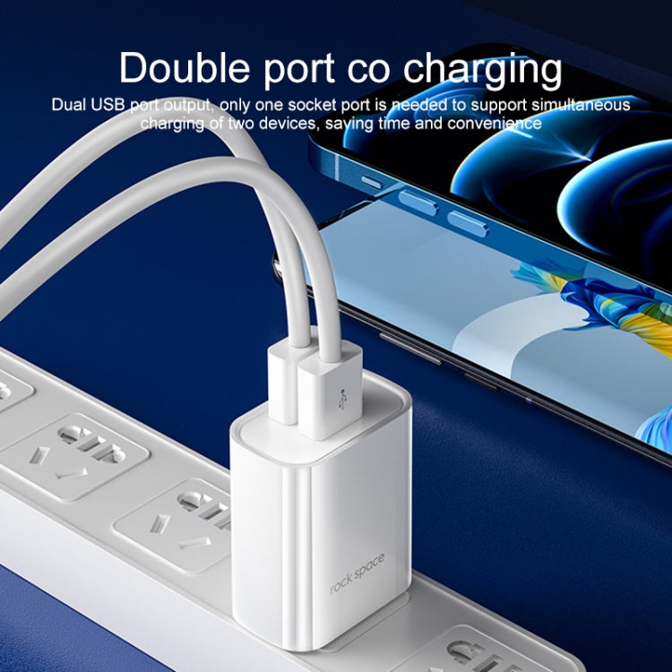 Space Rock T22 PRO 2.1A Chargeur de voyage double port USB + S08 USB vers câble de données 8 broches Cordon CN Plug (Blanc)
