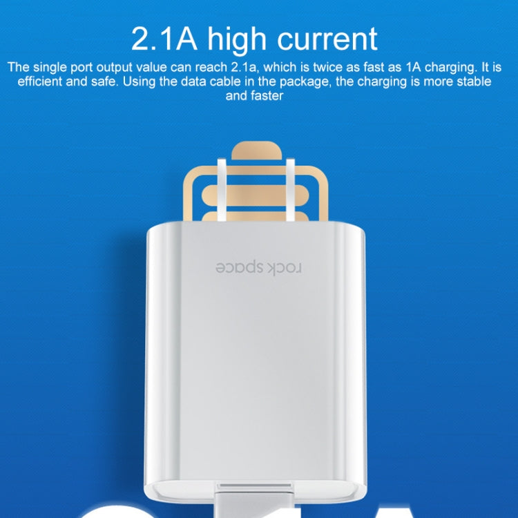 Space Rock T22 PRO 2.1A Chargeur de voyage double port USB + S08 USB vers câble de données 8 broches Cordon CN Plug (Blanc)