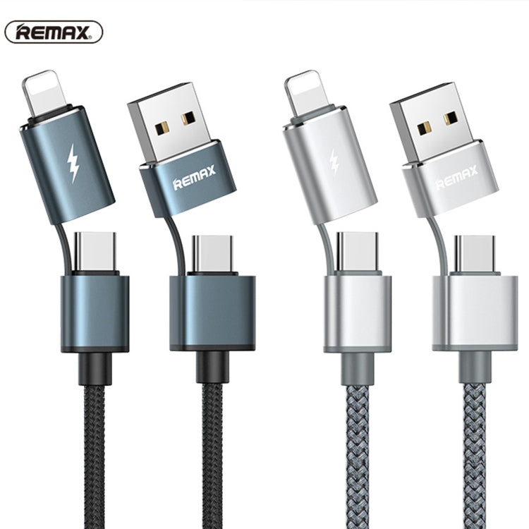 Remax RC-020T 2.4A AURORA Series 4 in 1 8 PIN + USB +2 x SNYC Charging Cable Cable length: 1M (Black)