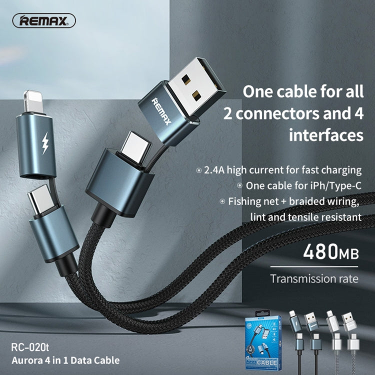 Remax RC-020T 2.4A AURORA Series 4 in 1 8 PIN + USB +2 x SNYC Charging Cable Cable length: 1M (Black)