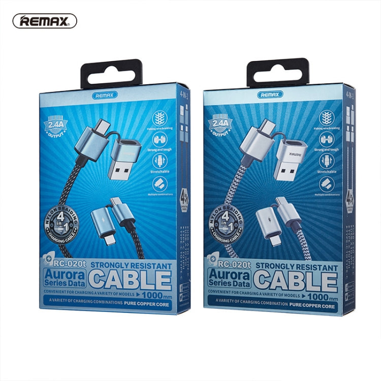 Remax RC-020T 2.4A AURORA Series 4 in 1 8 Pin + USB +2 x Type-C SNYC Charging Cable Cable length: 1m (Silver)