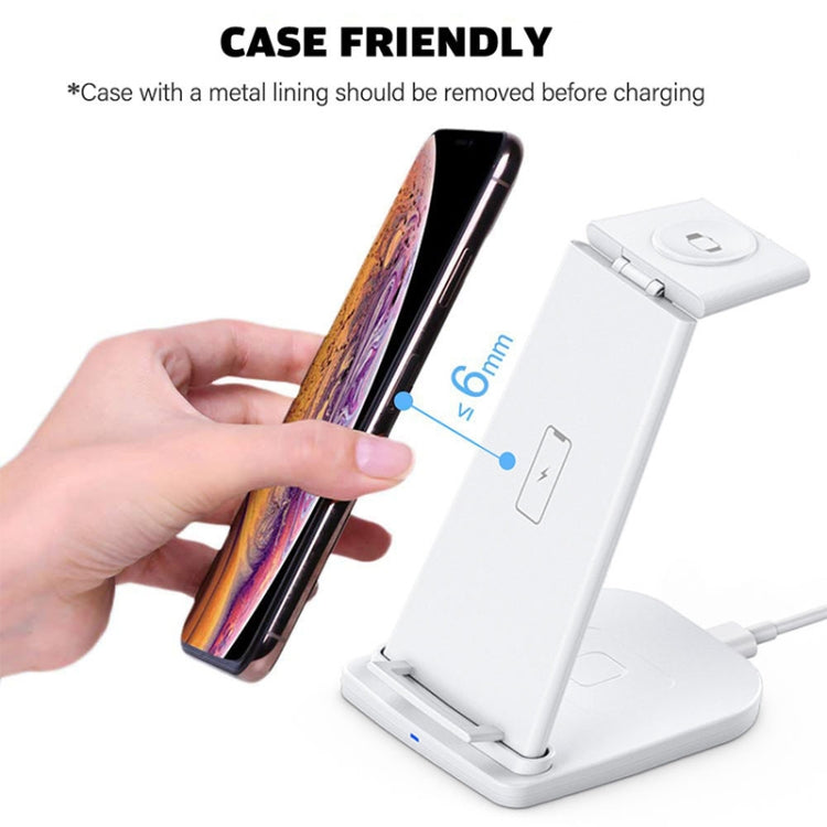 10W 3 in 1 Vertical Multifunction QC 3.0 Wireless Charger with Stand Function Suitable for Mobile Phones / Apple Watch / AirPods (White)