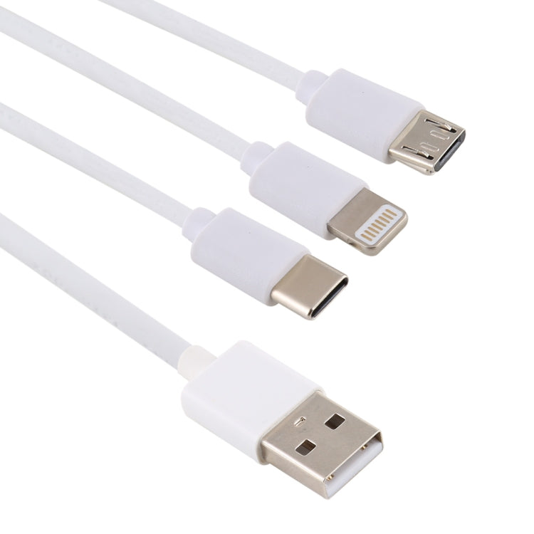 USB Male to 8 Pin + USB-C / Type-C + Micro USB Male Interface TPE Charging Cable Length: 1.2m (White)