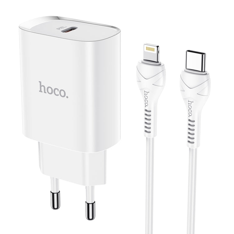 Hoco N14 PD 20W Chargeur de voyage intelligent Adaptateur secteur avec câble de charge TYEP-C / USB-C à 8 broches Prise UE (Blanc)