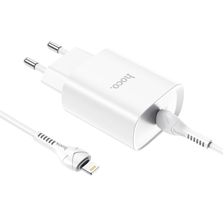 Hoco N14 PD 20W Smart Travel Charger Power Adapter with TYEP-C / USB-C to 8 PIN Charging Cable EU Plug (White)