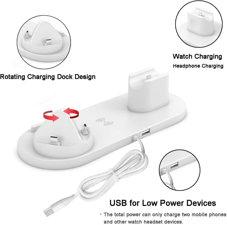 HQ-UD15 Chargeur sans fil 6 en 1 amélioré pour iPhone Apple Watch AirPods et autres téléphones Android (Blanc)