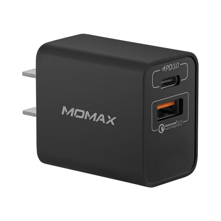 Momax UM13 PD + QC3.0 20W Type-C / USB-C + USB Chargeur de voyage à charge rapide Adaptateur secteur Prise CN (Noir)
