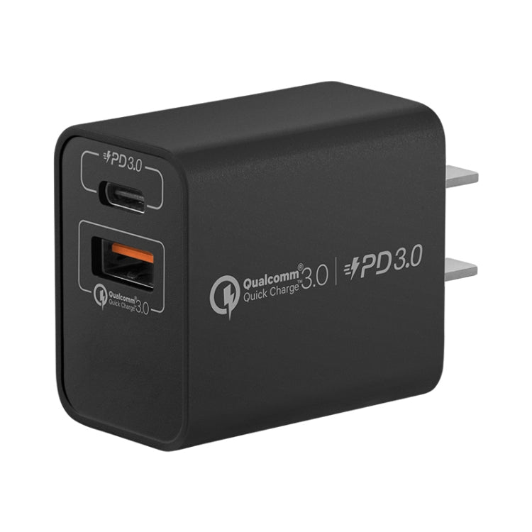 Momax UM13 PD + QC3.0 20W Type-C / USB-C + USB Chargeur de voyage à charge rapide Adaptateur secteur Prise CN (Noir)