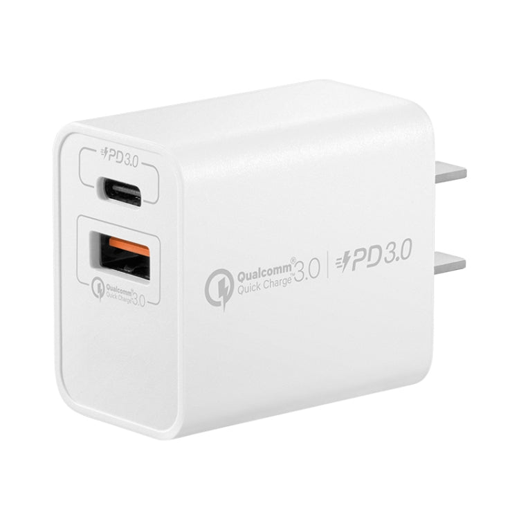 Momax UM13 PD + QC3.0 20W Type-C / USB-C + USB Fast Charging Travel Charger Power Adapter CN Plug (White)