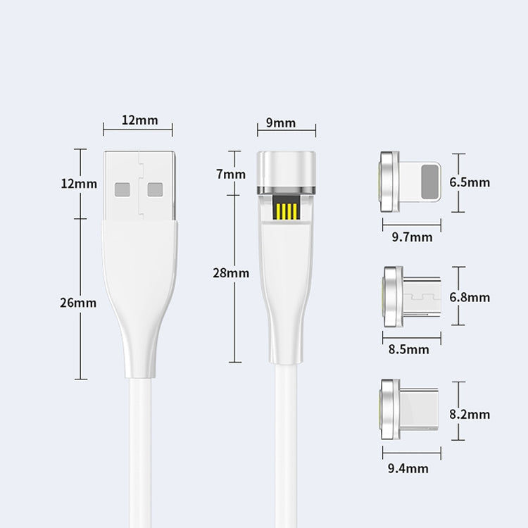 1m 3A Max USB vers 8 broches + USB-C / Type-C + Micro USB Câble de charge magnétique rotatif à 540 degrés (Blanc)