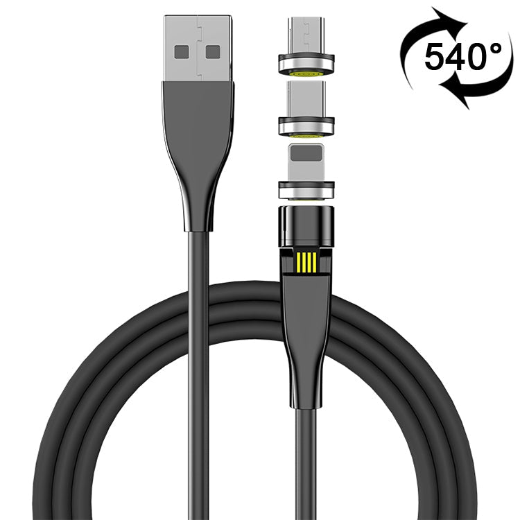 2m 3A Max USB vers 8 broches + USB-C / Type-C + Micro USB Câble de charge magnétique rotatif à 540 degrés (Noir)