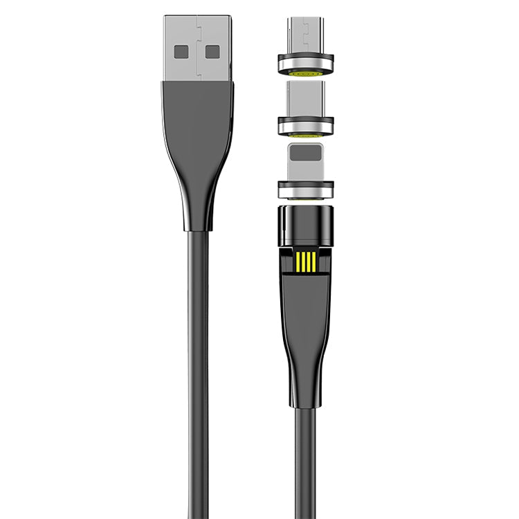 2m 3A Max USB vers 8 broches + USB-C / Type-C + Micro USB Câble de charge magnétique rotatif à 540 degrés (Noir)