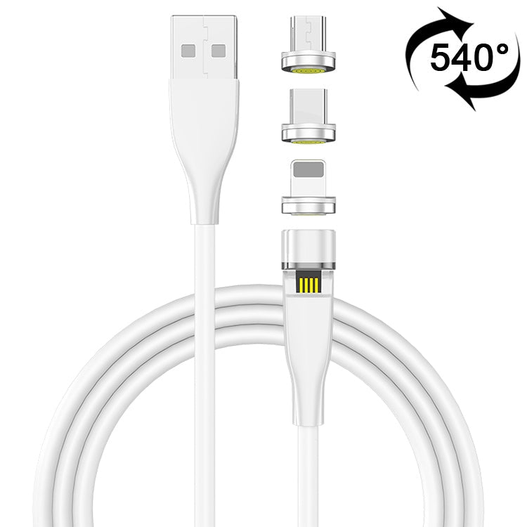2m 3A Max USB to 8 Pin + USB-C / Type-C + Micro USB 540 Degree Rotatable Magnetic Charging Cable (White)