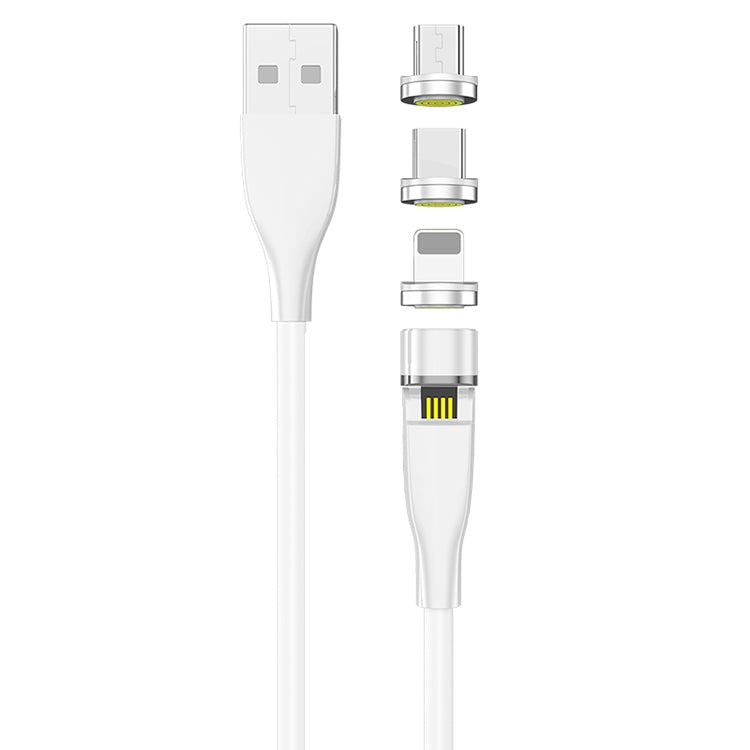 2m 3A Max USB vers 8 broches + USB-C / Type-C + Micro USB Câble de charge magnétique rotatif à 540 degrés (Blanc)
