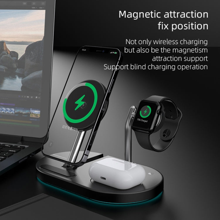 S20 4 in 1 15W Multifunctional Magnetic Wireless Charger with Light Light and Holder for Mobile Phones/Airpods (Black)