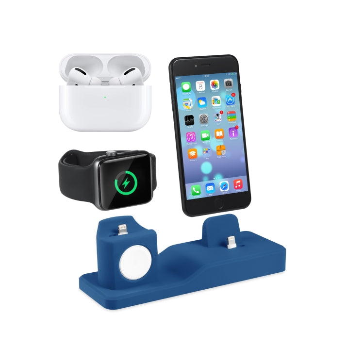 3 in 1 Silicone Charging Dock for AirPods Pro Apple Watch and iPhone with Function Stand (Blue)