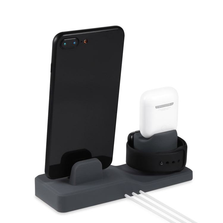 Station de chargement en silicone 3 en 1 pour Apple Watch et iPhone AirPods Pro avec support de fonction (noir)