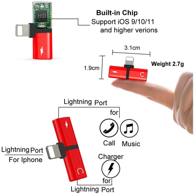 Adaptador de Auricular convertidor de Audio 2 en 1 de 8 Pines 5V 1A para escuchar llamadas Para iPhone X iPhone 8 y 7 iPhone 8 Plus y 7 Plus (Rojo)
