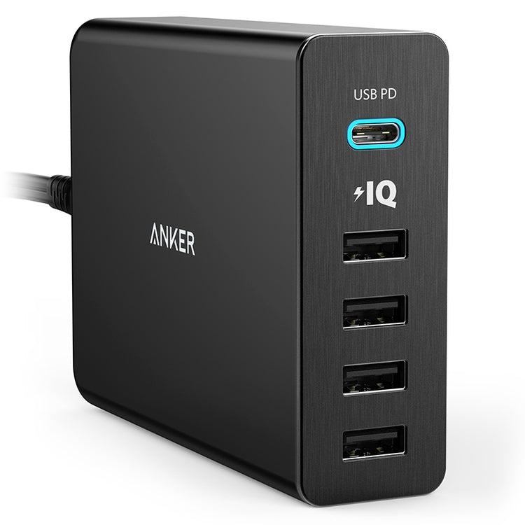 ANKER 2.4A USB-C / Type-C Power Delivery PD + 4 Puertos cambiador de pared para Teléfonos Móviles / mesas / Macbooks (Negro)