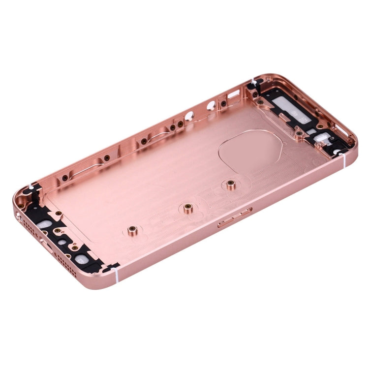 5 en 1 pour iPhone SE d'origine (couvercle de la batterie + plateau de carte + touche de contrôle du volume + bouton d'alimentation + touche de vibreur de l'interrupteur muet) couvercle du boîtier complet (or rose)