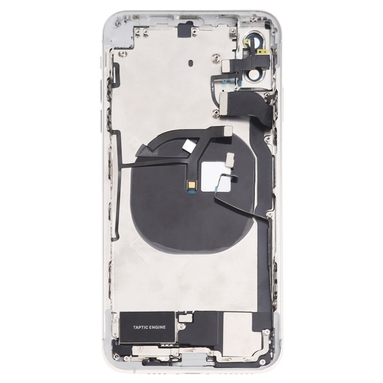 Battery Back Cover Assembly (with Side Keys Speaker Motor Camera Lens Card Tray and Power Button + Volume Button + Charging Port + Wireless Charging and Signal Flex Cable) for iPhone XS Max (White)