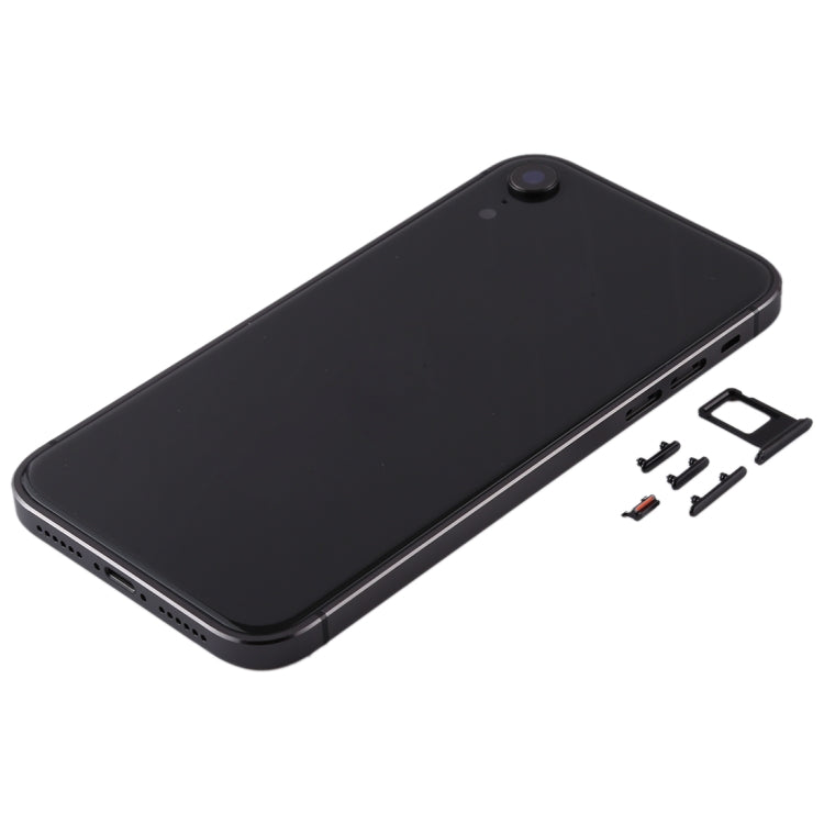 Coque arrière de batterie à cadre carré avec plateau pour carte SIM et touches latérales pour iPhone XR (noir)